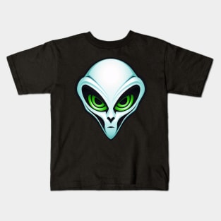 Green Alien Head Portrait UFO Kids T-Shirt